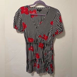 Madewell Bianca Striped Floral faux-wrap ruffle dress- size 6